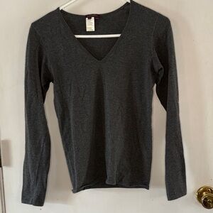 Ballantyne dark grey long sleeve cotton cashmere knit v-neck top Size Small